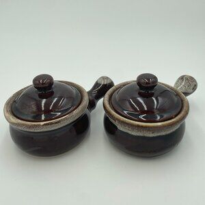 Vintage OBO Brown Ceramic Soup Crocks with Lids – Set of 2